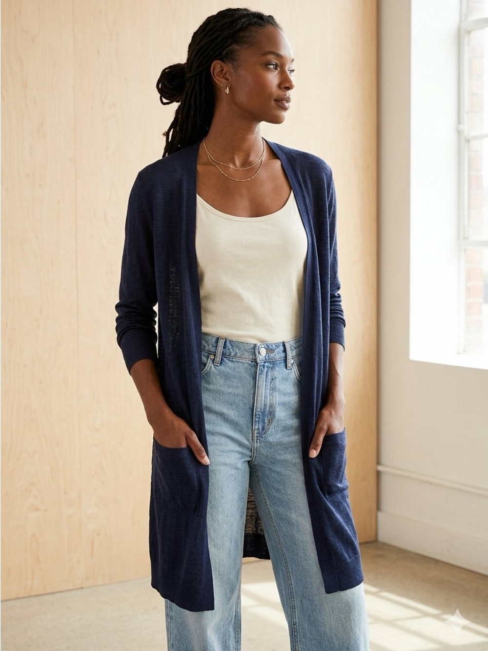 LOFT Linen Blend Long Open Cardigan